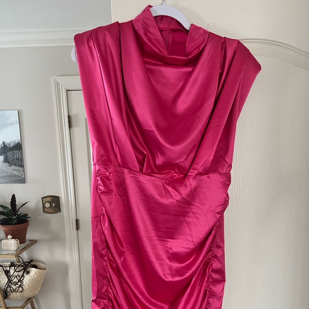 Short silky pink cocktail dress